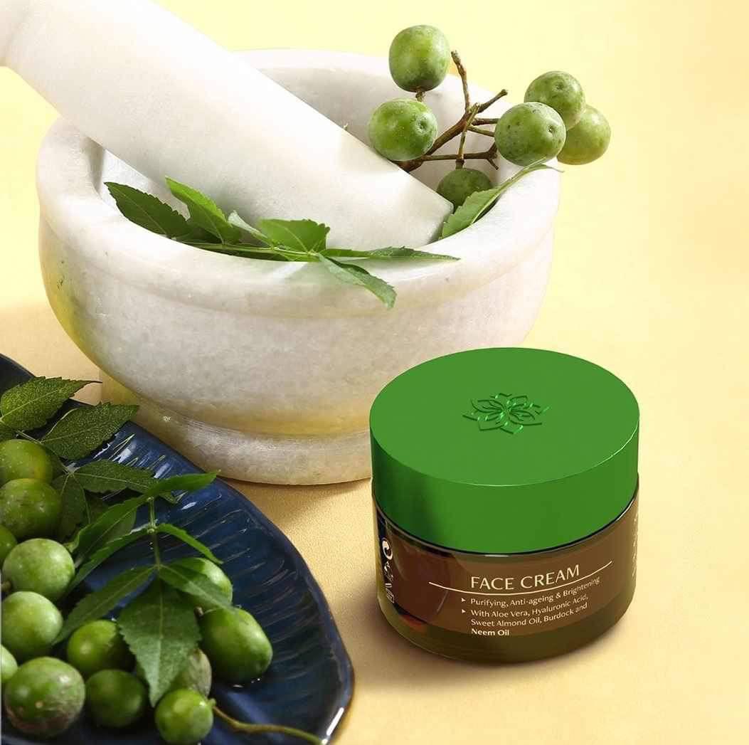 CRÈME VISAGE À L’HUILE DE NEEM - 50 ML Enrichi en Aloe Vera, Acide hyaluronique, Bardane et Huile d'Amande douce I COD.: NM06B