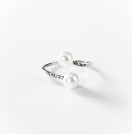 Bague double perle en métal rhodié - Cod.: BIGAS047