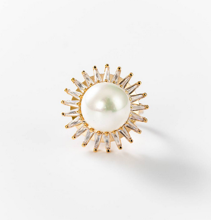 Bague perle de soleil plaquée or 24 carats - Cod.: BIGAG004