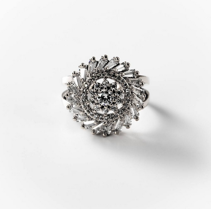 Bague tourbillon brillante en métal rhodié - od.: BIGAS036 Taille : 16