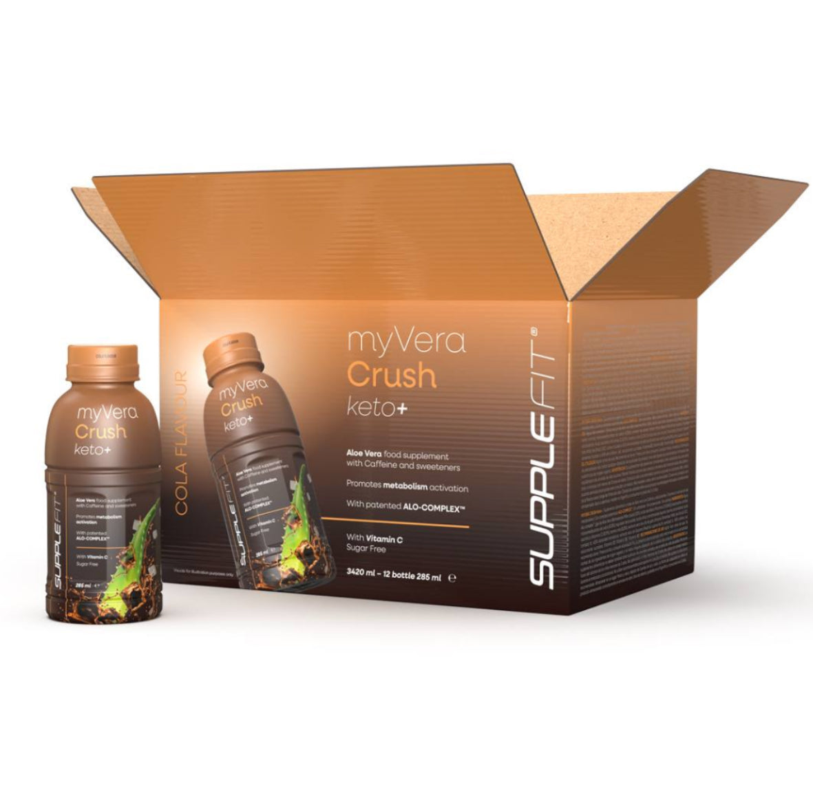 MYVERA CRUSH Keto + | Complément alimentaire avec caféine et édulcorants en bouteille unidose de 285 ml (12 bouteilles) - 3420 ml I Cod.: INTA005-12