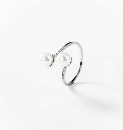 Bague double perle en métal rhodié - Cod.: BIGAS047