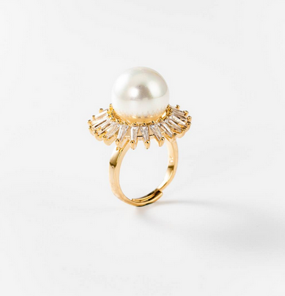 Bague perle de soleil plaquée or 24 carats - Cod.: BIGAG004