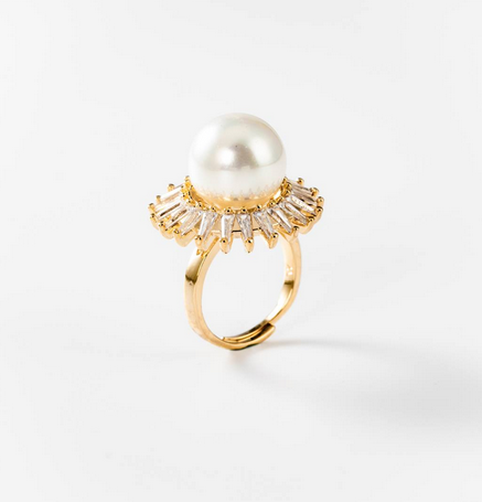 Bague perle de soleil plaquée or 24 carats - Cod.: BIGAG004